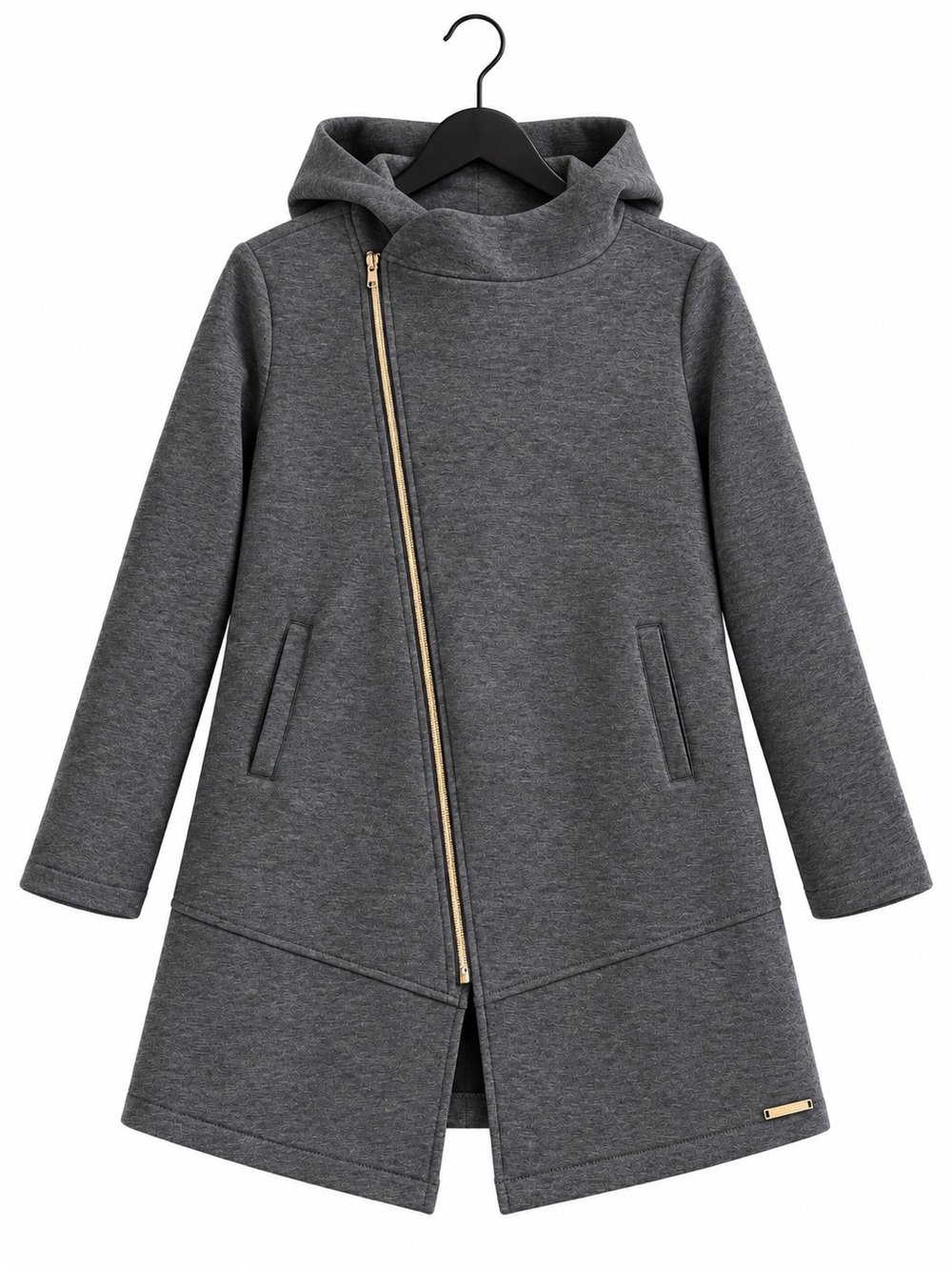 Betsey Johnson Performance Charcoal Hooded Asymmetrical Zip Jacket